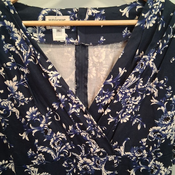 Unique Vintage Womens Navy Blue Dark Floral 1950s Swing Dress Sz XL Pinup Retro - Picture 4 of 11